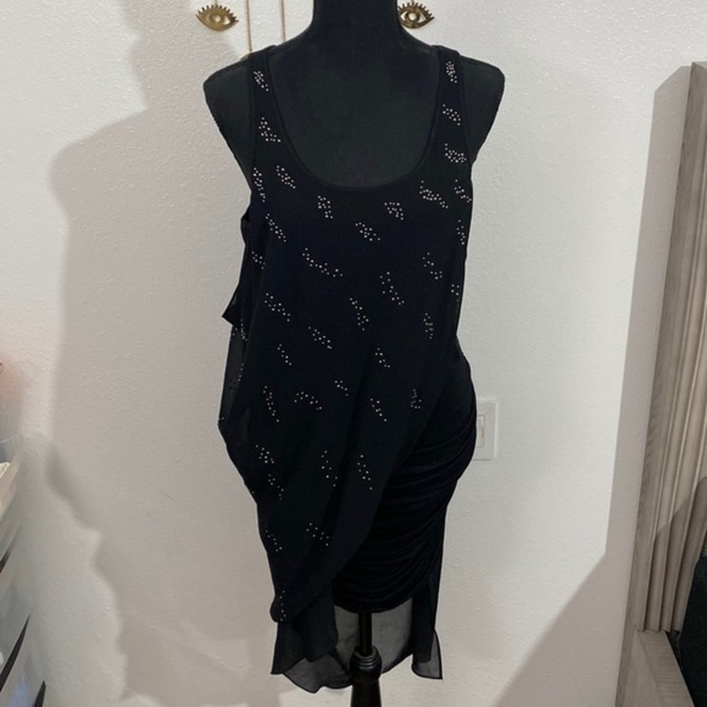 BCBGMaxAzria Black Studded Asymmetric Mini Dress